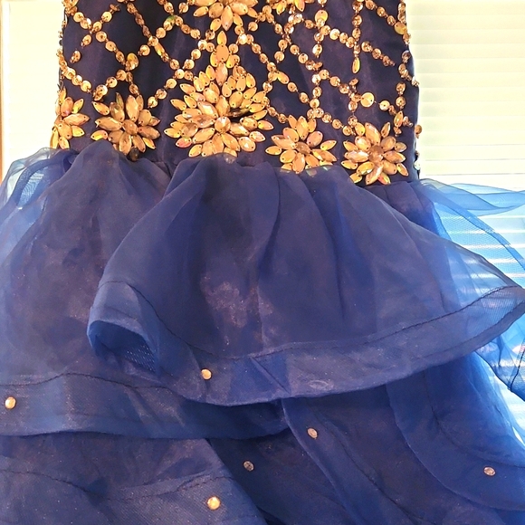 BLUE CRYSTAL RHINESTONE AND RUFFLE PAGEANT DRESS - Picture 3 of 4